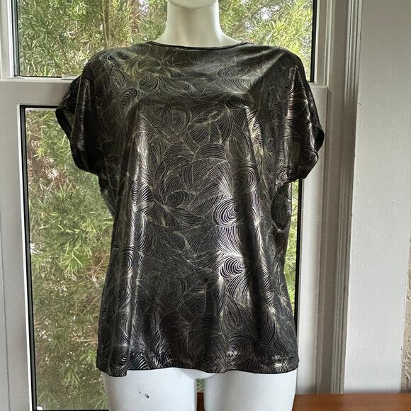 1980s Cherry Hill Metallic Silver Gold Vintage Abstract Blouse Size M - Picture 8 of 16
